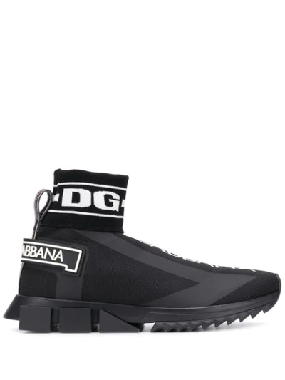 Shop Dolce & Gabbana Logo Print Sock Sneakers In Black