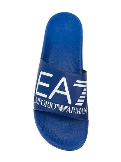 Shop Ea7 Logo Print Pool Slides In Blue