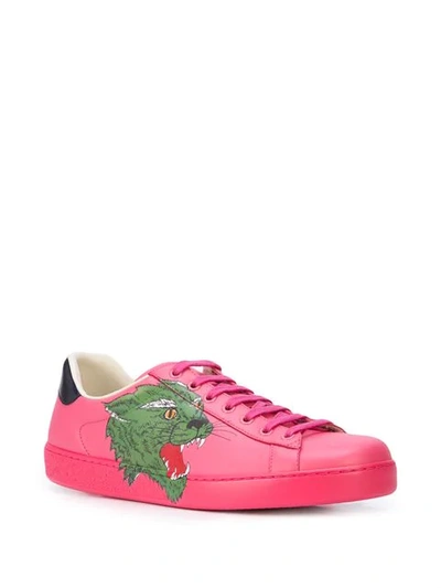 Shop Gucci Ace Sneaker With Panther In Pink