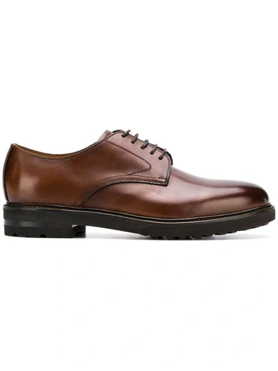 Shop Henderson Baracco Almond Toe Derby Shoes In Brown