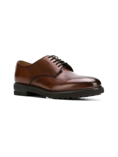 Shop Henderson Baracco Almond Toe Derby Shoes In Brown