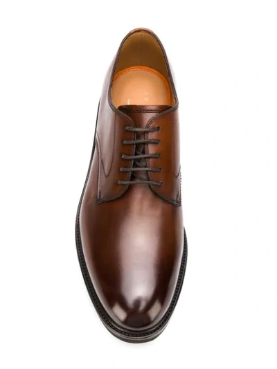 Shop Henderson Baracco Almond Toe Derby Shoes In Brown