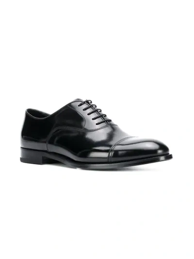 Doucal's Blue Oxford Shoes In Brushed Leather With Toe Cap In Black