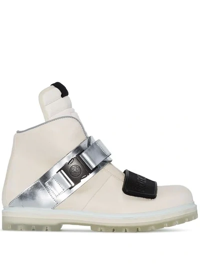 Shop Rick Owens White And Metallic Silver Rotterhiker Leather Boots