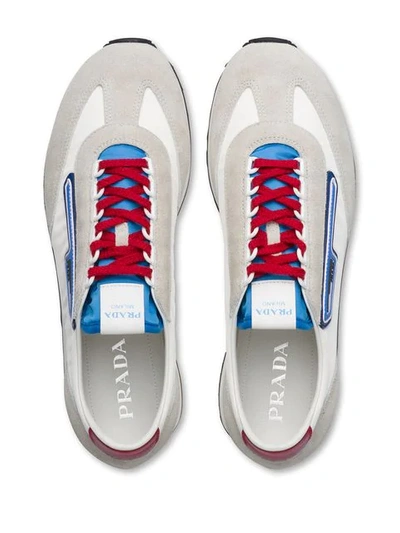 Shop Prada Colour-block Logo Sneakers In Grey