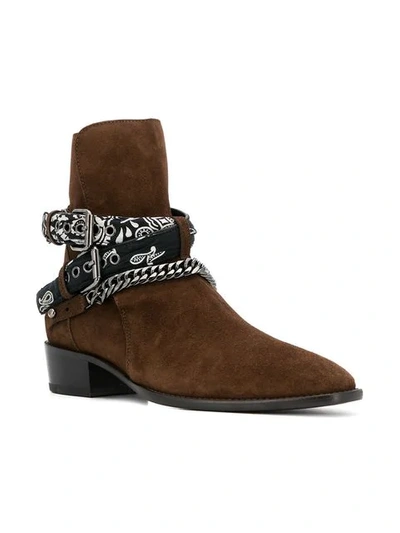 Shop Amiri Double Buckle Western Boots  In Chocolate