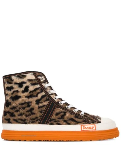 Shop Martine Rose Leopard Print High Top Sneakers In Neutrals