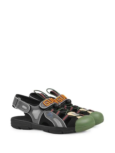 Shop Gucci Touch Strap Closed Sandals In Black