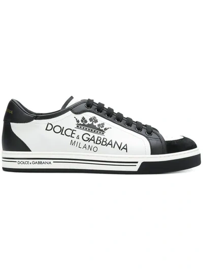Shop Dolce & Gabbana Print Logo Sneakers In Hwr18 White Black