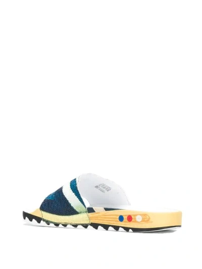 Shop Raf Simons Textured Detail Flip Flops In White ,blue