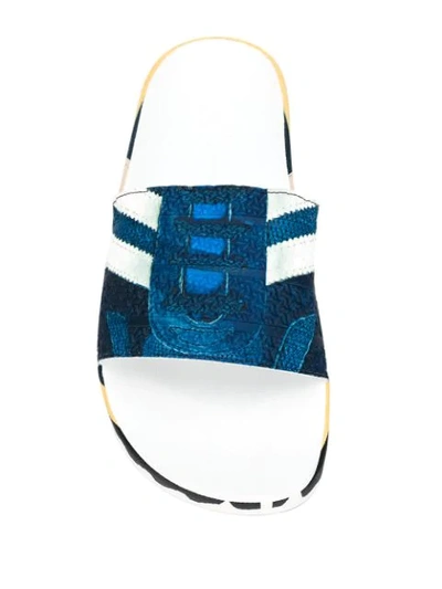 Shop Raf Simons Textured Detail Flip Flops In White ,blue