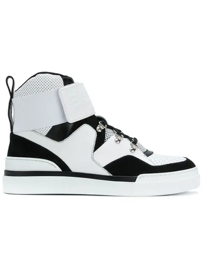 Shop Balmain Colourblock Hi-top Sneakers In White