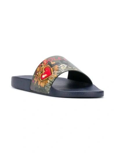 Shop Dolce & Gabbana Leather Graphic Slides In Blue