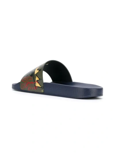 Shop Dolce & Gabbana Leather Graphic Slides In Blue