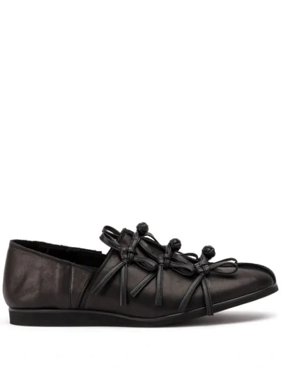 Shop Yohji Yamamoto Knotted Corded Loafers In Black