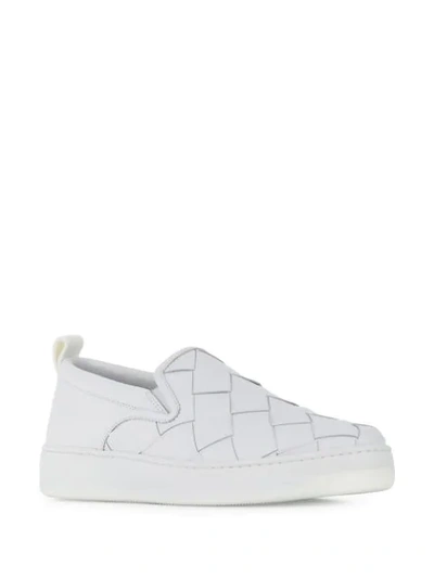 Shop Bottega Veneta Maxi Weave Slip-on Sneakers In White