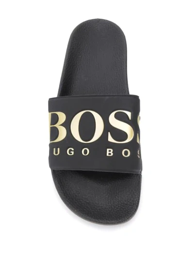 Shop Hugo Boss Logo Pool Slides In Black