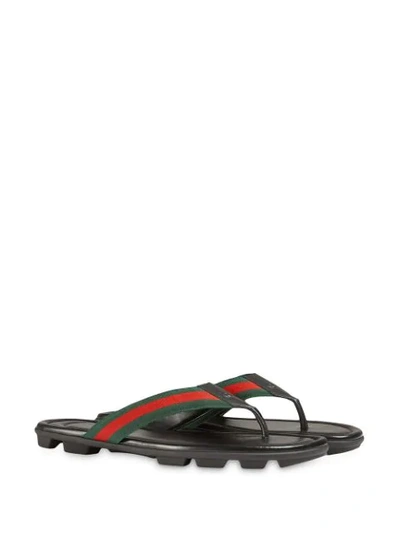 Gucci Men's Web Leather Thong Sandals In Black