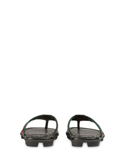 Gucci Men's Web Leather Thong Sandals In Black