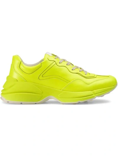 Shop Gucci Rhyton Fluorescent Leather Sneaker In Yellow