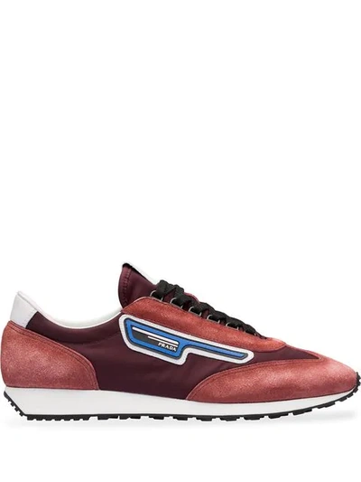 Shop Prada Suede And Nylon Sneakers In Red