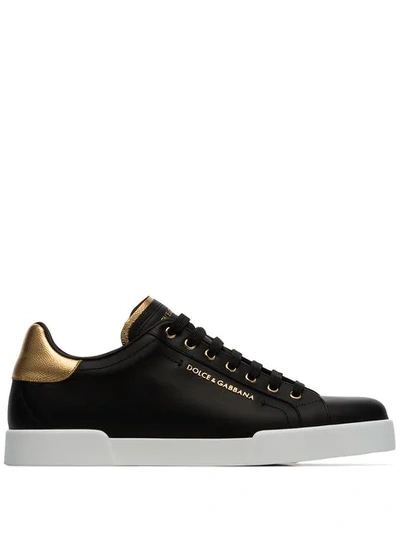 Shop Dolce & Gabbana Black Portofino Low-top Leather Sneakers