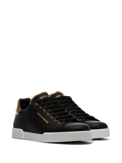 Shop Dolce & Gabbana Black Portofino Low-top Leather Sneakers