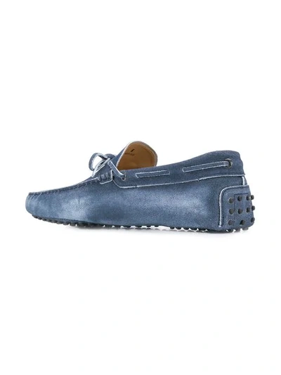 Shop Tod's Distressed Driving Loafers In Blue
