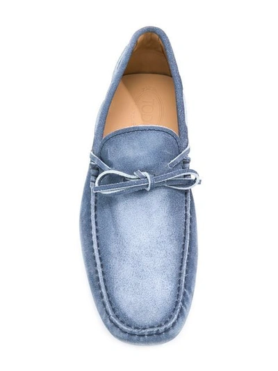 Shop Tod's Distressed Driving Loafers In Blue