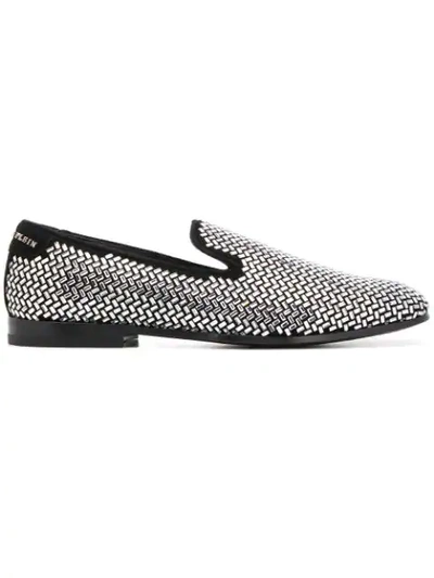 Shop Philipp Plein Luxury Man Embellished Loafers In Black