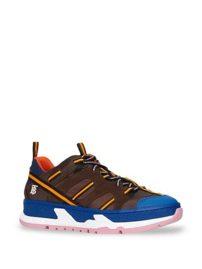 Shop Burberry Nylon And Mesh Union Sneakers In Brown