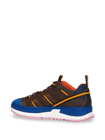 Shop Burberry Nylon And Mesh Union Sneakers In Brown