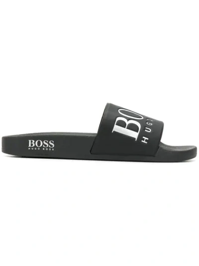 Shop Hugo Boss Logo Pool Slides In Black