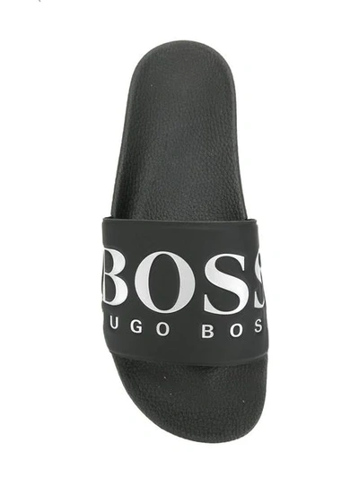 Shop Hugo Boss Logo Pool Slides In Black