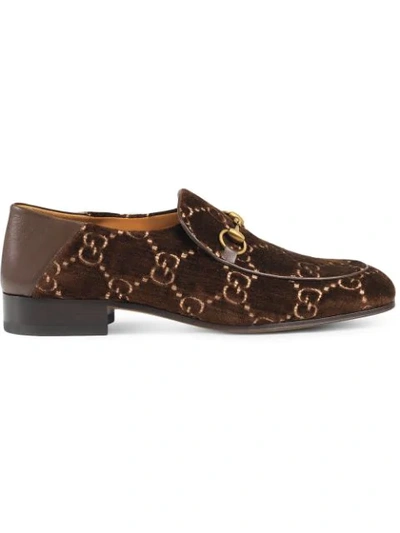 Shop Gucci Horsebit Gg Velvet Loafer In Brown