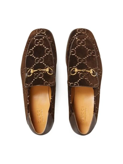 Shop Gucci Horsebit Gg Velvet Loafer In Brown