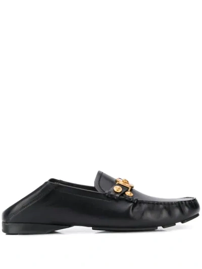 Shop Versace Medusa Medallion Leather Loafers In Black