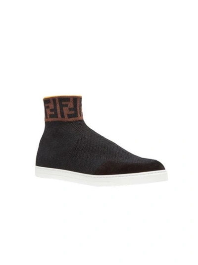 Shop Fendi Knit High-top Sneakers In Black