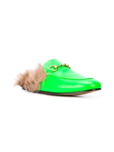 Shop Gucci Princetown Fur Lined Loafers In 3776 Green Flou