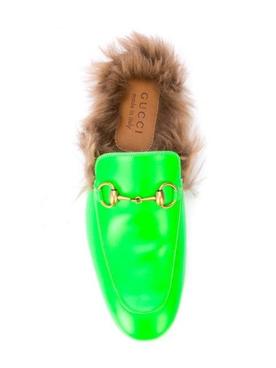 Shop Gucci Princetown Fur Lined Loafers In 3776 Green Flou
