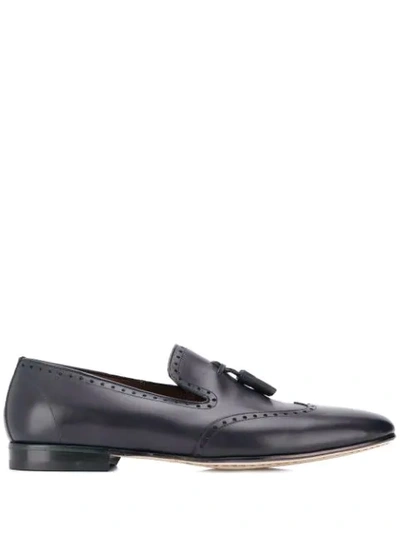 Shop A. Testoni' Perforated Tassel Trim Loafers In Blue