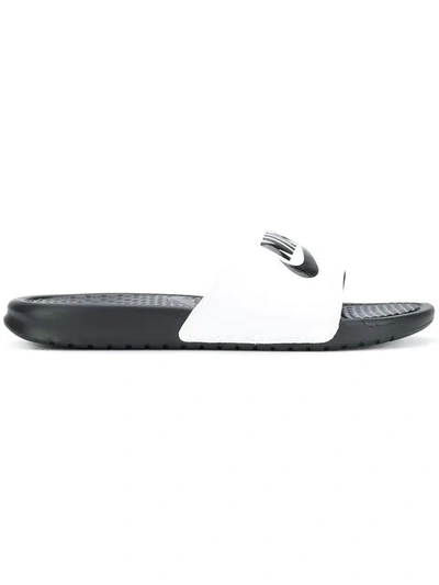 Shop Nike Logo Open-toe Slides In Black