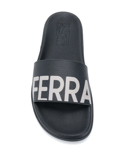 Shop Ferragamo Grained Logo Slides In Blue