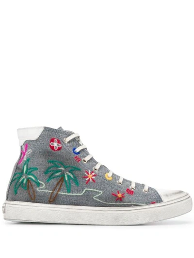 SAINT LAURENT BEDFORD TROPICAL-EMBROIDERED SNEAKERS - 灰色