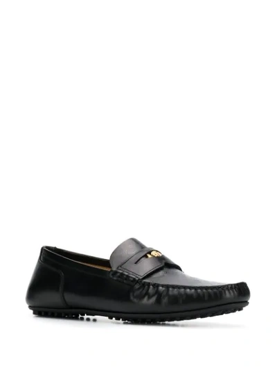 Shop Versace Printed Loafers In Black