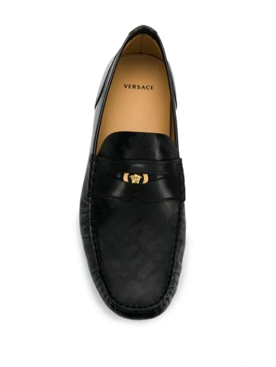 Shop Versace Printed Loafers In Black