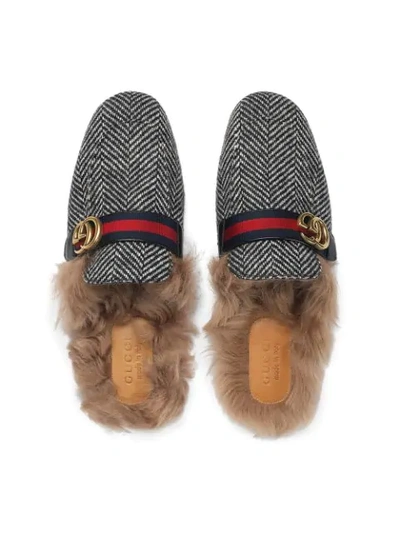 Shop Gucci Princetown Herringbone Slipper With Double G In Black