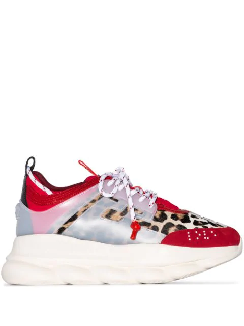 Versace Genuine Calf Hair Chain Reaction Sneaker In Red | ModeSens