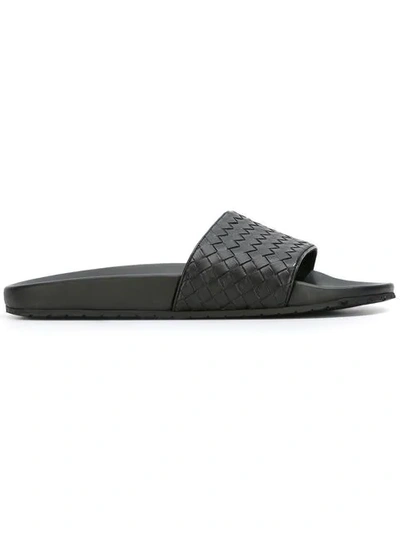 Shop Bottega Veneta Lake Slide Sandals In Black
