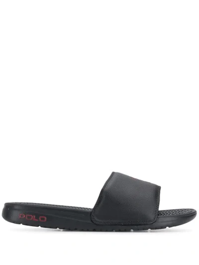 Shop Polo Ralph Lauren Logo Patch Slides In Black